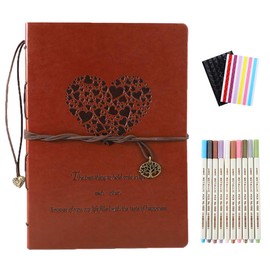 YHH Photo Album Scrapbook Black Pages, Vintage Leather Scrap Book Kit Refillable Love Memory Book Wedding Guest Book, Anniversary Valentines Gifts for Him Her Couple Wife Husband Bride Groom