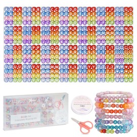 FZIIVQU Pack of 1450 Letter Beads Kit, Acrylic 4 x 7 mm Round Alphabet Beads for Bracelets Making Letter Beads A-Z Heart Beads and Number Beads for Bracelets Necklaces DIY Jewellery Making