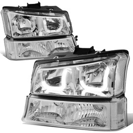 Auto Dynasty LED DRL Headlights Assembly Compatible with 2003-2007 Chevy Avalanche Silverado 1500-3500, Driver Passenger Side Headlamps Replacement, 3D Switchback Light, Chrome Housing Clear Corner