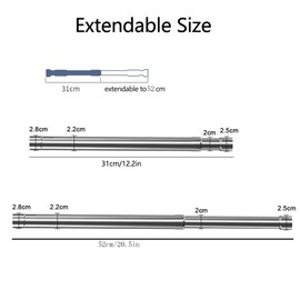 2PCS Wardrobe Rail 31-52 cm, Extendable Wardrobe Rail, Clothes Rail Pole Stainless Steel with End Sockets & Screw, Clothes Pole for Wardrobe, Shower, Balcony, Windows