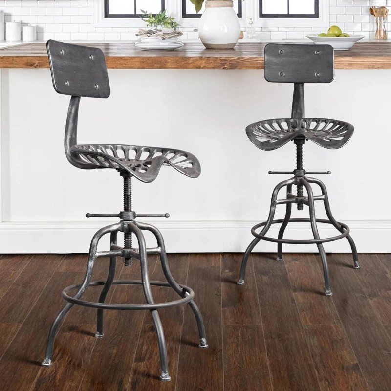 Rustic Bar Stool with Backrest 22.44-27.56inc
