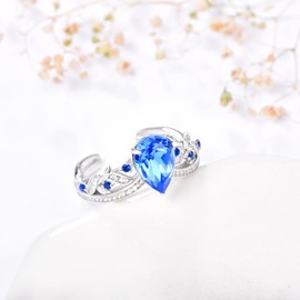 Dreamboat Sterling Silver Crystal Pink Heart Rings for Women Leaf Ring Sunflower Bee Vine Ring Gemstone Rings Gold Rings Moss Agate Rings Ring, Sterling Silver, Crystal