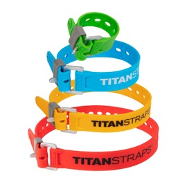 Titan Utility Straps – Safety Strap Set to Secure Splits, Cargo Bikes, Garden Hoses, Wood Working Projects, 60lb. Working Load, 09"/14"/18"/25" Length, 09" Green/14 Blue/18 Yellow/25 Orange, 4-Pack