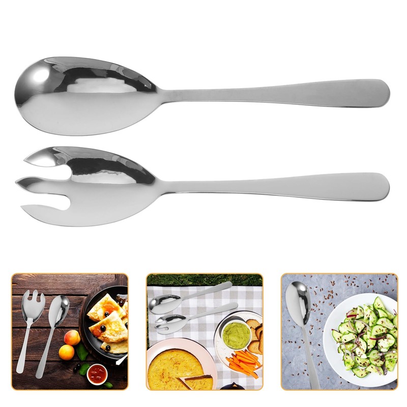 iplusmile 2pcs Stainless Steel Salad Server Set Elongated Thickened Fork