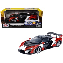 Motormax DCD McLaren Senna #22 1/24 Scale Series Black with Red and White Graphics GT Racing Diecast Model Car Made of Alloy
