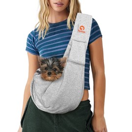 Tomkas Small Dog Sling Carrier - Zipper Pocket & Adjustable Strap - for 3-10 lbs Pets(Grey) Puppy
