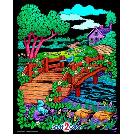 Stuff2Color Wooden Bridge - Fuzzy Velvet Coloring Poster for Kids and Adults - Arrives Uncolored - Great Indoor Coloring Project or Quiet Time Activity