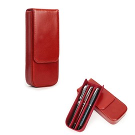 Hiram Leather Pencil Case Portable Genuine Leather Storage Box Pen Case, red, Rustic, elegant with magnetic closure and shape cut