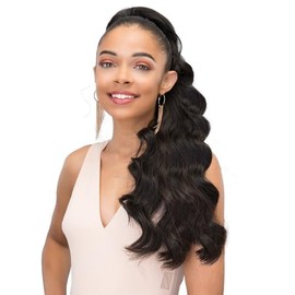 Janet Collection Noir Everytime Blueberry Drawstring - 28 Inch - Protective Style - Human Hair Feel - Heat Resistant Fiber - 360F - (28", 1B)