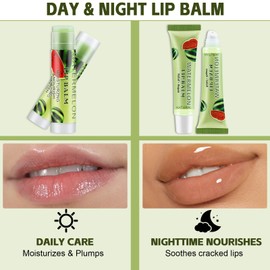 GEUUFEA 2Pcs Fruit Lipstick Set, Plumping Lip Gloss, Lightweight Moisturizing Lip Balm, Transparent Duo Lip Balm, All-Day Lip Care, Christmas Gifts for Women, Men