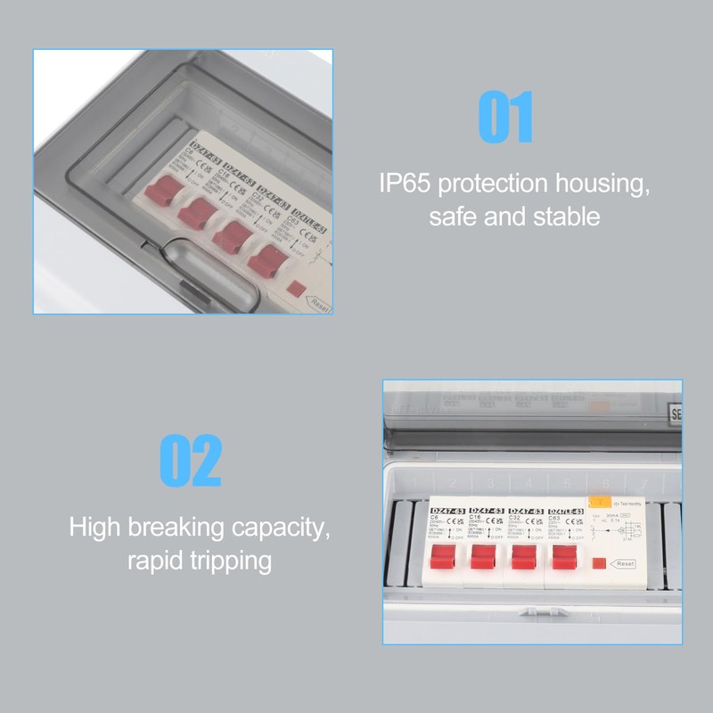 IP65 Electrical Distribution Box 63A RCD with 3 MCBs 6A