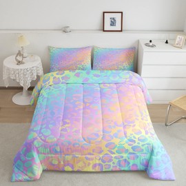 Rainbow Leopard Comforter for Boys Kids Girls Girly Colorful Glitter Comforter Set Full Size Home Decor Soft Cheetah Print Bedding Set Animal Teens Bedroom Down Duvet,1 Comforter with 2 Pillowcase