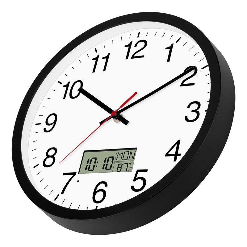 Koosome Digital Wall Clock with Lighted LCD Display Temp, Week,