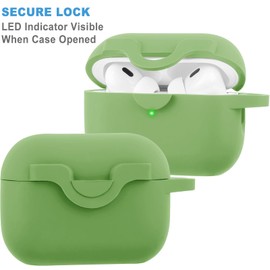 VOTILE Silicone Protective Case Cover for Airpods Pro 2 with Green Five-Leaf Keychain, Wired & Wireless Charging, Secure Lock for Women & Girls
