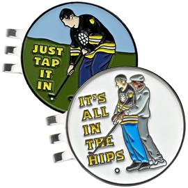 DUNGGLE Golf Ball Marker with Magnetic Golf Hat Clip, Golf Accessories, Funny Golf Gifts Golf Decorationgs for Men Golf Lovers (Just tap it in& It's All in The Hips)