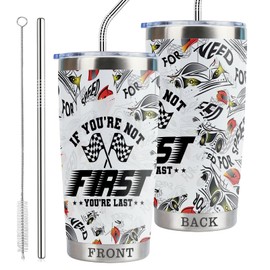 CWEGSJ Car Racing Gift Racing 20oz Stainless Steel Insulated Tumbler with Lid and Straw Race Car Enthusiast Gift Water Bottle Travel Mug (Race-First or Last)