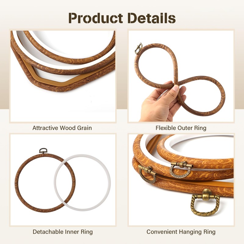 YOFAPA 9 Pcs Embroidery Hoops, Flexible Round Cross Stitch Hoops,