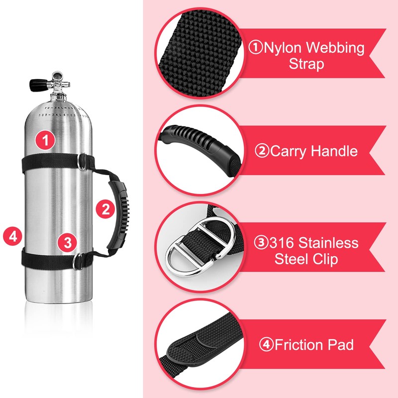 Pecihiko Scuba Diving Tank Carrier, Heavy-Duty Webbing 316 Stainless Steel