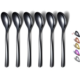 HOMQUEN Black Espresso Spoons, 5.5 Inch Mini Coffee Spoons, Small Stainless Steel Spoons, Tea Spoons for Desserts, Set of 6, Dishwasher Safe