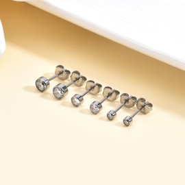 Medical Grade Pure Titanium Earrings, Second First Earrings, Men's, Women's, Bezel Set, 0.13, 0.2, 0.2 inches (3/4/5 mm), Top Grade AAAAA Zirconia, CZ Shaft Thickness: 0.03 inches (0.8 mm), 0.7 oz (20