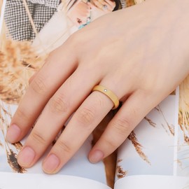 GALANI Wedding Engagement Promise Band Ring for Women Gold Plated Tungsten Ring with Zircon Inlay Comfort Fit Size O