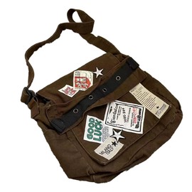 Canvas Messenger Bag for Women Vintage Crossbody Bag Star Patch Grunge Shoulder Bag (Brown)