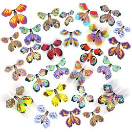 LOMIMOS 20 piezas Mariposas voladoras mágicas, juguete de mariposa a cuerda para niños, caja sorpresa explosión, regalo para bodas, cumpleaños, fiestas, tarjetas de felicitación (20 estilos)