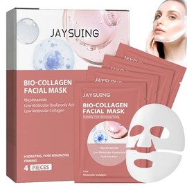 Bio Mascarilla Colageno, Mascarilla de Colageno, Bio Collagen Face Mask, Hidratante, Reafirmación de Poros, Aumenta Elasticidad, Bio-Collagen Real Deep Mask, Collagen Overnight Mask (58g x4ea)