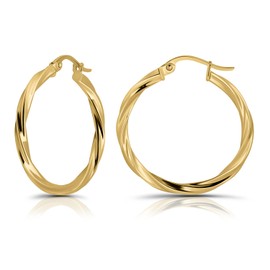 Hoops & Loops - Sterling Silver 30mm Twisted Click Top Hoop Earrings in Yellow Gold Flash Plated
