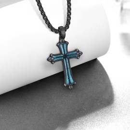 Zaruiqun Black Cross Necklace for Men 925 Sterling Silver Turquoise Cross Pendant Necklace Cross Jewelry Gifts for Men Women