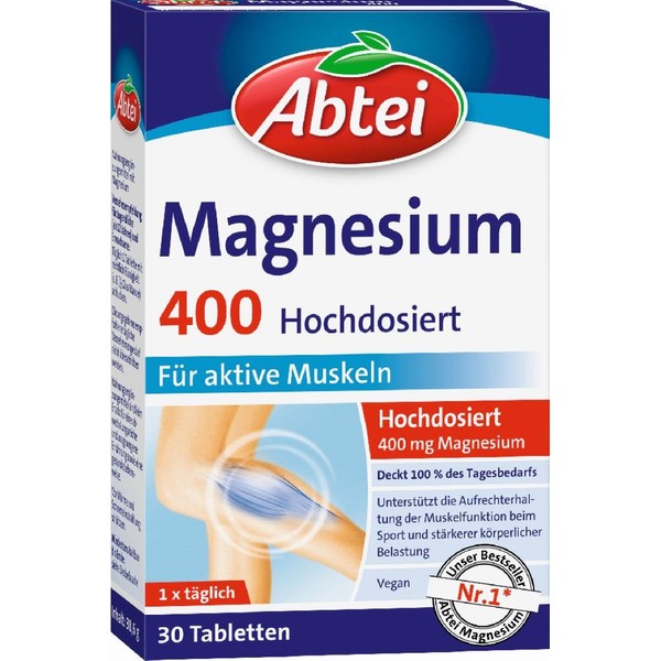 Abtei Magnesium 400 Tabletten hochdosiert für aktive Muskeln, 30.0 St. Tabletten