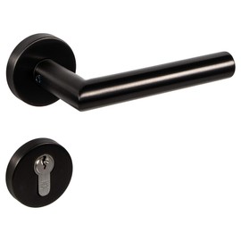 Gedotec handle set stainless steel door black door handles on round rose | PZ - profile cylinder | Matt brushed stainless steel. Door handle antique vintage - model CHAPO. 1 set