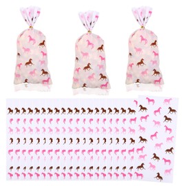 Horse Cellophane Gift Bags 50PCS Animal Horse Racing Treat Goodie Bags for Chocolate Candy Snacks for Western Cowgirl Birthday