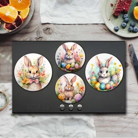 Tucocoo Electric Stove Burner Covers, Happy Easter Bunny Eggs Set of 4 Round Stove Burner Covers, 8inch and 10inch, Gas Stove Burner Covers, Metal Stove Burner Cover, Floral Rabbit Cooktop Decorative