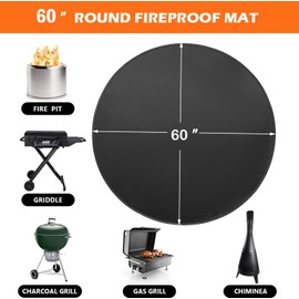 TYLIN Fire Pit Mat for Deck Fireproof, Round Fireproof Under Grill Mat, Oil-Proof Waterproof BBQ Pad for Deck Patio Grass Outdoor Grill Accessories, Portable and Reusable，Black (60x60 inch)