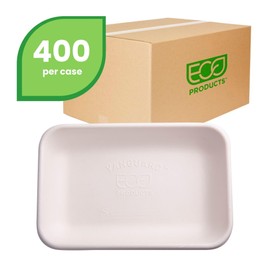 ECO PRODUCTS Compostable 24oz To Go Containers, Case of 400, 8.5"x5.5"x1.5" Vanguard Rectangle Box, Disposable Renewable White Molded Fiber, No PFAS, Tree-Free, Lid Available, ASTM, BPI-Certified