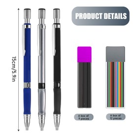KHDULQ 8 Pcs Mechanical Pencil Set, 3 Types Colors Mechanical Pencil, Drawing Pencils, Retractable Pencils, Stationary Supplies, for School Engineer Writing Drawing Sketching