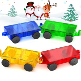 Magnetic Tiles Cars for Kids Toys: 4pcs Magnetic Cars Construction Set Magnet Truck Kit Toy for Toddler Ages 3-5 4-8 5-7, Magnetic Building Stacking Blocks Cars Toys Gifts for 3+ Year Old Boys & Girls