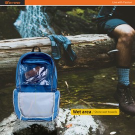 SKYSPER - Mochila ligera plegable de 30 l para senderismo con bolsillo húmedo, mochila plegable de viaje, Azul, ISHELL 30, Mochilas Daypack