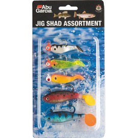 Abu Garcia Jig Shad Assortment - Pre-Cut Shad Jigs for Bass and Trout Fishing - Easy to Use Soft Lure Kit, Assorted Variations