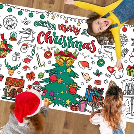 POPOYU Giant Christmas Coloring Poster for Kids,31x72in Christmas Craft Coloring Paper Table Cloth,Colour Your Own Merry Christmas Poster Sheet,Xmas Santa Snowman Coloring Poster for Kids Craft Gifts