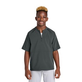 SPORT-TEK Youth Repeat Half Zip Short Sleeve Jacket, Iron Grey, Medium