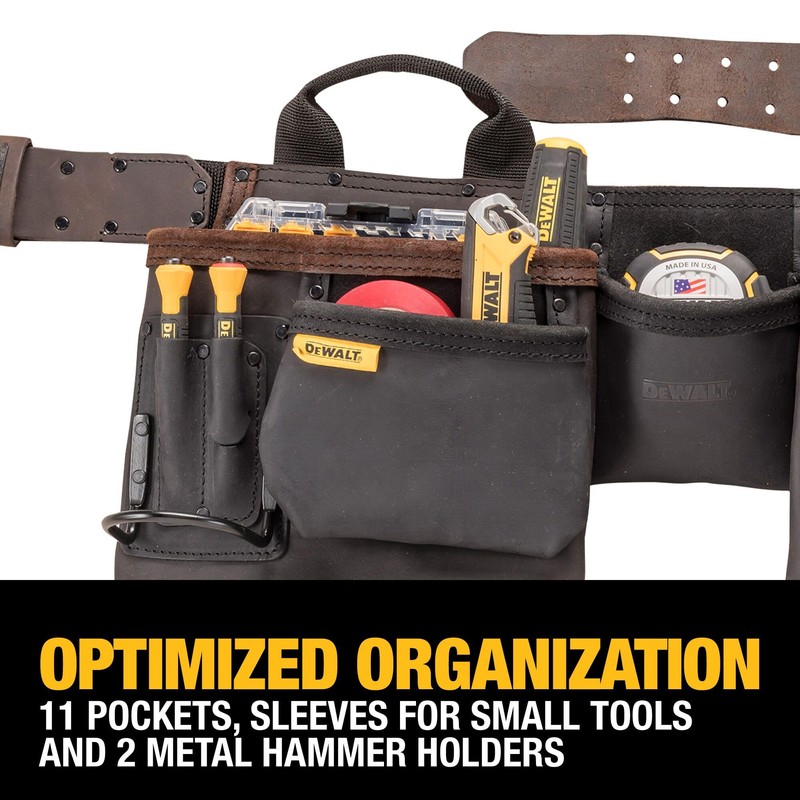 DEWALT Leather Tool Belt, Durable, 11 Pocket Professional Belt (DWST550112)