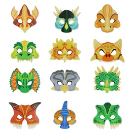 TOPWAYS 12PCS Dinosaur Masks for Kids Party Dinosaur Mask DIY Graffiti Blank Painting Mask for Son Daughter Toddler Dino Themed Birthday Party Carnival