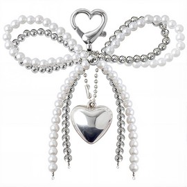 Pearl Bow Keychain Charms, Cute Keychains for Women, Double Bows Heart Key Chains Kawaii Keychain Accessories Stylish Bag Charms Car Keyring Beaded Bowknot Key Chain Phone Charm Purse Accessory