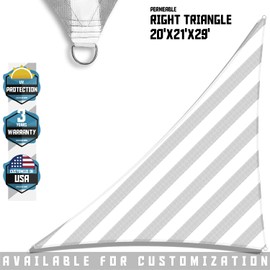 TANG by Sunshades Depot Sun Shade Sail 20x21x29' Feet Triangle Canopy Fabric Permeable Pergolas Top Cover for Outdoor Patio Lawn Garden Backyard Awning White and Grey Stripes with Hardware Kit