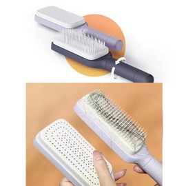 Joufsonan Self Cleaning Hair Brush, Easy Clean with Retractable Bristles, Tangle-Free for All Hair Types, Anti-Static & Frizz-Free, Purple, Women's Hairbrush