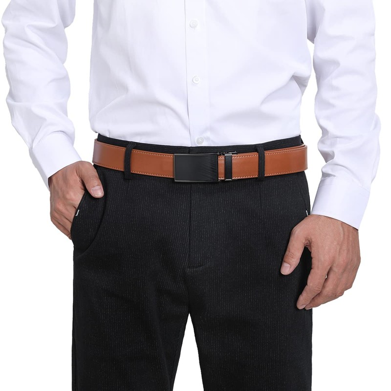 VRLEGEND Men's Automatic Leather Belt, Ratchet Belt without Holes for