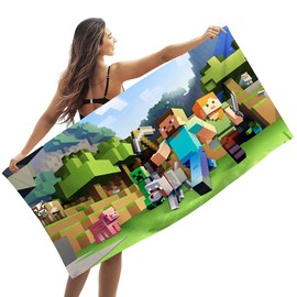 Miinnecraft Beach Towel, Microfibre Bath Towel Children's Bath Super Soft Absorbent Beach Blanket Portable Sauna Towel Camping Towels Lightweight Swim Bath Towel for Pool Swim Beach Yoga Camping