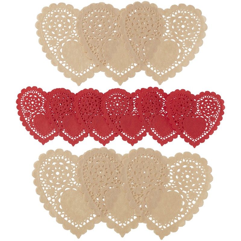 Wilton 12 Count Red Craft Hearts Assorted Doily, 6"/4", Multicolor